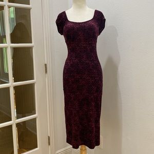 Vintage 90s Y2K 🥀 Betsey Johnson Milkmaid Stretch Purple Rose Print Dress, XS